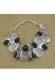 New Bohemia Vintage Tibetan Silver Plated Black Stone Bracelet Women Jewelry