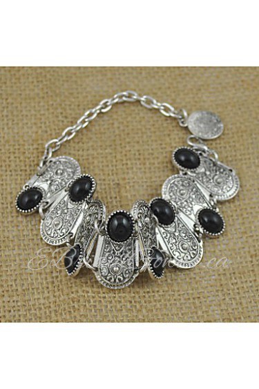 New Bohemia Vintage Tibetan Silver Plated Black Stone Bracelet Women Jewelry