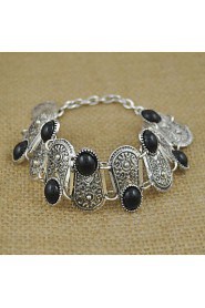 New Bohemia Vintage Tibetan Silver Plated Black Stone Bracelet Women Jewelry