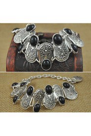 New Bohemia Vintage Tibetan Silver Plated Black Stone Bracelet Women Jewelry