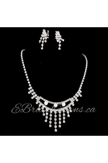 Wedding Bridal Bridesmaid Crystal Necklace Earrings Jewelry Set