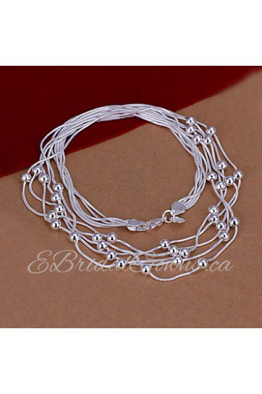 Fashion Round Beads Pendant Silver Plated Simple Snake Five Chains Necklace(White)(1Pc)