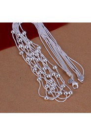 Fashion Round Beads Pendant Silver Plated Simple Snake Five Chains Necklace(White)(1Pc)