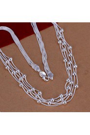 Fashion Round Beads Pendant Silver Plated Simple Snake Five Chains Necklace(White)(1Pc)