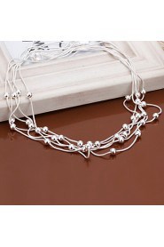 Fashion Round Beads Pendant Silver Plated Simple Snake Five Chains Necklace(White)(1Pc)