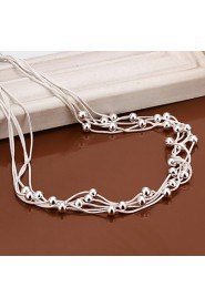 Fashion Round Beads Pendant Silver Plated Simple Snake Five Chains Necklace(White)(1Pc)