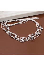 Fashion Round Beads Pendant Silver Plated Simple Snake Five Chains Necklace(White)(1Pc)