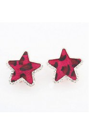 Mix Colors Women Lovers Unisex Fashion Jewelry Leopard Grain Star Shaped Alloy Rhinestone Stud Earrings