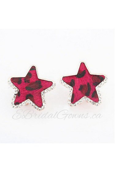 Mix Colors Women Lovers Unisex Fashion Jewelry Leopard Grain Star Shaped Alloy Rhinestone Stud Earrings