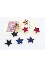 Mix Colors Women Lovers Unisex Fashion Jewelry Leopard Grain Star Shaped Alloy Rhinestone Stud Earrings