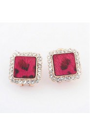 American Super Fashion Leopard Grain Square White Rhinestone Stud Earrings Trendy Women Choice