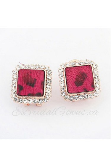 American Super Fashion Leopard Grain Square White Rhinestone Stud Earrings Trendy Women Choice