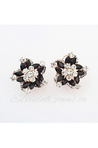 Brand Summer Style Colorful Rhinestone Fashion Flowers Alloy Studs Earrings Women Party Jewelry