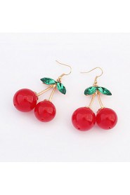 Cheapest Red Stone Green Leaf Delicate Mini Double Cherry Design Drop Earrings For Women Brand Jewelry