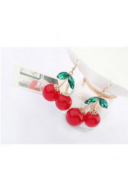 Cheapest Red Stone Green Leaf Delicate Mini Double Cherry Design Drop Earrings For Women Brand Jewelry