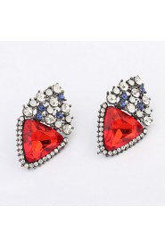 New Summer Style Double Side Red Triangle Full Rhinestone Stud Earrings For Trendy Women Fine Jewelry