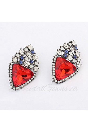 New Summer Style Double Side Red Triangle Full Rhinestone Stud Earrings For Trendy Women Fine Jewelry