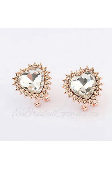 Fine Imitation Bright Diamond Rhinestone Lovely Cute Lady Mix Colors Peach Heart Stud Earrings Love Femininity