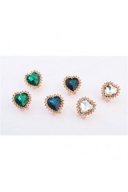 Fine Imitation Bright Diamond Rhinestone Lovely Cute Lady Mix Colors Peach Heart Stud Earrings Love Femininity