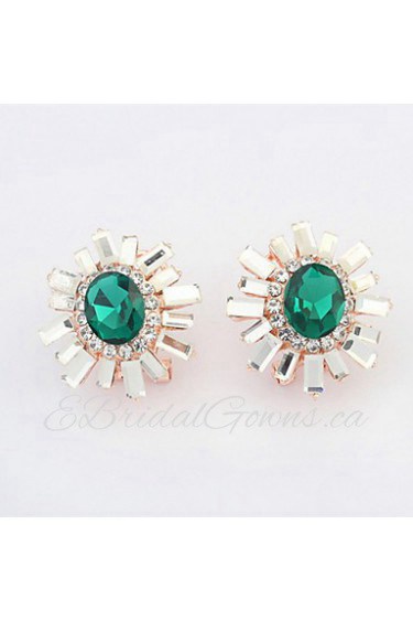 Women's / Couples' / Unisex Alloy / Acrylic Rhinestone Sun Flower Shaped Stud Earrings White Round Stone Jewelry