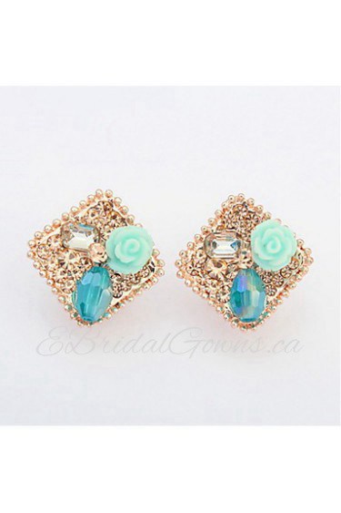 Mix 3 Colors Rhinestone Women Couples Unisex Alloy Gemstone Earrings Square Flower Stud Earrings Korean Fashion