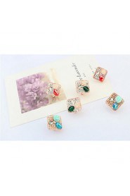 Mix 3 Colors Rhinestone Women Couples Unisex Alloy Gemstone Earrings Square Flower Stud Earrings Korean Fashion