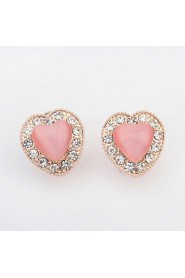 Top Fashion Jewelry Super Cute Pink White Peach Heart Natural Opal Stone Lovely Women Alloy Earrings