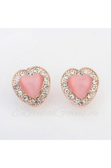 Top Fashion Jewelry Super Cute Pink White Peach Heart Natural Opal Stone Lovely Women Alloy Earrings