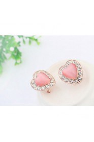 Top Fashion Jewelry Super Cute Pink White Peach Heart Natural Opal Stone Lovely Women Alloy Earrings