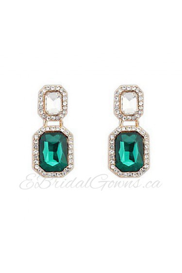 Real Brand Design Fashion Cute Charm Double Square Rhinestone Drop Earrings Fine Jewelry For Women