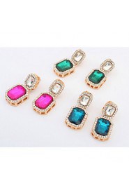 Real Brand Design Fashion Cute Charm Double Square Rhinestone Drop Earrings Fine Jewelry For Women