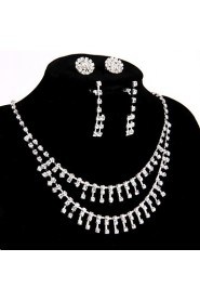 Wedding/Party Jewelry Sets Crystal Chain Necklace Ring Bracelet Drop Earrings Sets with 2 Pairs of Rhinestone Earrings