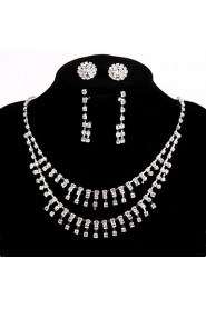 Wedding/Party Jewelry Sets Crystal Chain Necklace Ring Bracelet Drop Earrings Sets with 2 Pairs of Rhinestone Earrings