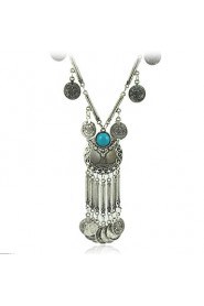 New Retro Antique Silver Color Tibetan style Long Coins Boho Necklace Tassel Pendant Necklace for women jewelry