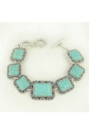 Turquoise And Silver Alloy Rectangular Charm Toggle Bracelet