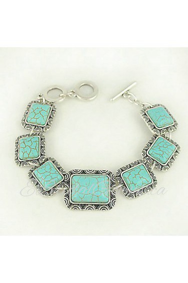 Turquoise And Silver Alloy Rectangular Charm Toggle Bracelet