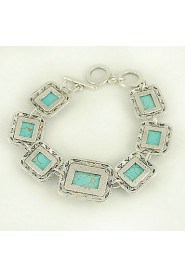 Turquoise And Silver Alloy Rectangular Charm Toggle Bracelet