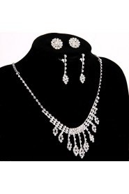 Wedding/Party Jewelry Sets Crystal Chain Necklace Ring Bracelet Drop Earrings Sets with 2 Pairs of Rhinestone Earrings