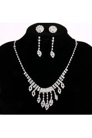 Wedding/Party Jewelry Sets Crystal Chain Necklace Ring Bracelet Drop Earrings Sets with 2 Pairs of Rhinestone Earrings