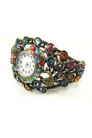 Round Shape Quartz Movement With Cubic Zirconia Bracelet Watch