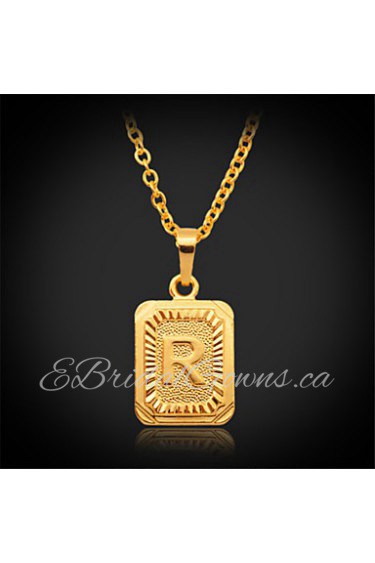 Cute R Alphabet RIGHT Pendant Necklace Women's 18K Real Gold Plated Choker Chain Jewelry for Women