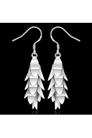 Fashion Leaf Shape Silver Plated Copper Foreign Trade Earring Stud (Silver)(1Pair)