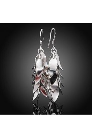 Fashion Leaf Shape Silver Plated Copper Foreign Trade Earring Stud (Silver)(1Pair)