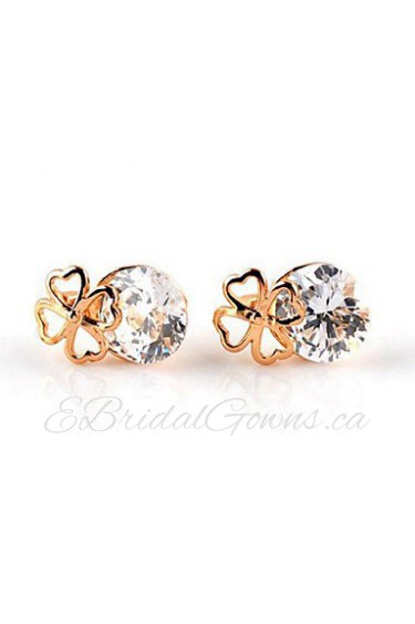 Brass With Cubic Zirconia Stud Earrings