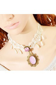 Fashion Pink Gem Drip Pearl Necklace