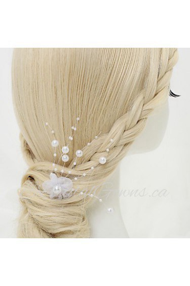 Women's / Flower Girl's Alloy / Imitation Pearl / Chiffon Headpiece-Wedding / Special Occasion Hair Pin 1 Piece White Round