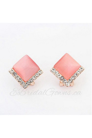 Super Shinning Zircon Jewelry Rhinestone Square Pink Beige Stud Earrings Women's Resin / Alloy Earrings