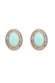 Romatic Oval Candy Color Stone White Rhinestone Stud Earrings Retro Women Shinning Jewelry