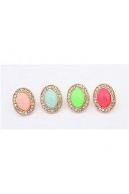 Romatic Oval Candy Color Stone White Rhinestone Stud Earrings Retro Women Shinning Jewelry