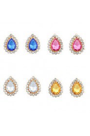 New Arrival Women Jewelry Mix Colors Fashion Water Drops Bright Rhinestone Gold Alloy Stud Earrings